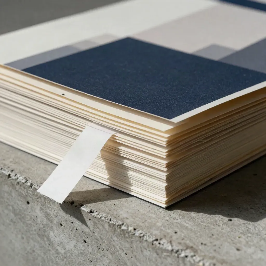 Macro of a SEO check folder with tabs, paper band and stone chip on concrete.